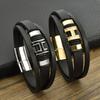 Hot Selling Gold-plated Stainless Steel I-shaped Buckle Leather Bracelet Punk Style Magnetic Buckle Men's Multi-layer Leather Bracelet