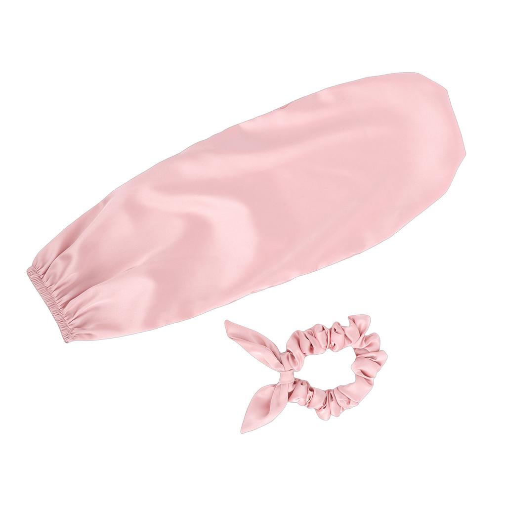 Bonnet for Sleeping Daily Usage 2 In 1 Hair Ties and Curly Hair Bonnet with Elastic Scrunchie Pink