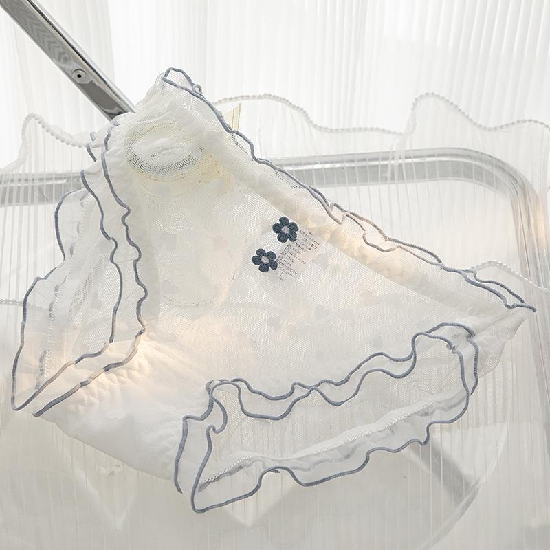 Japanese Style Lace Mesh Women s Breathable Panties with Trimmed Triangle Crotch L