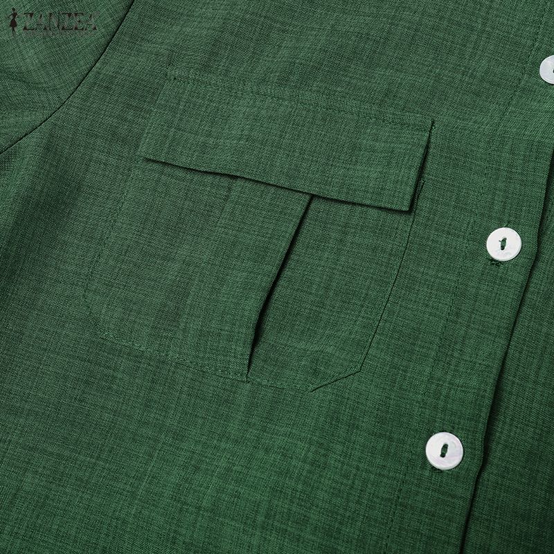 ZANZEA Lässiges Kleid mit Umlegekragen und langen Ärmeln für Damen