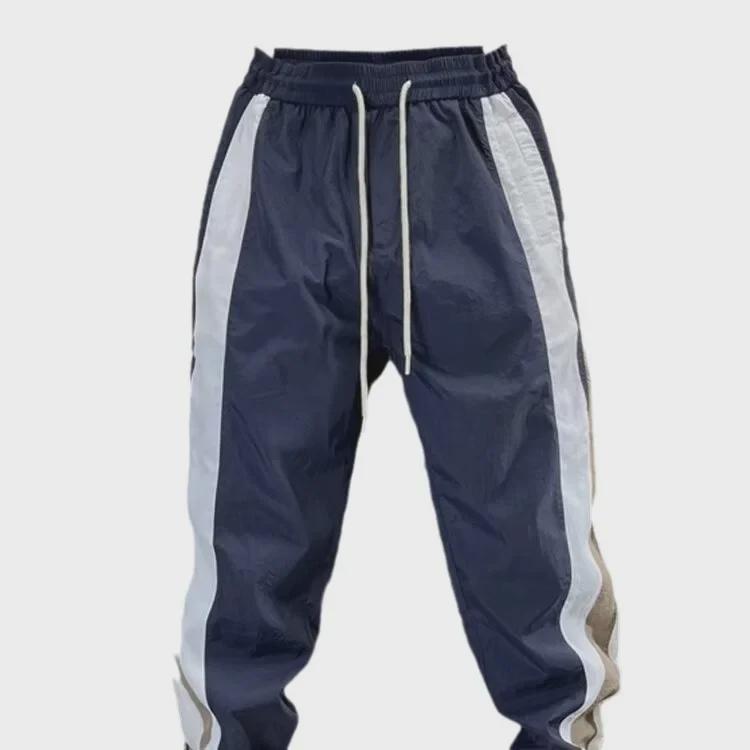 Men's Quick-Dry Striped Casual Sport Pants with Elastic Waist and Cuffs