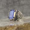 925 Ayar Gümüş Yüzük Erkek Özel Tasarım Mavi Paraiba Taşlı 925 Sterling Silver Man Ring