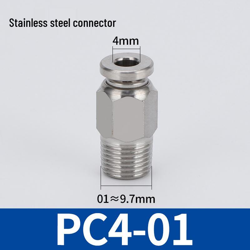304 Stainless Steel Threaded Pneumatic Air Hose Quick Connect Fitting, PC/PL Options: 8-02, 4-M5, 6-01, 10-03.