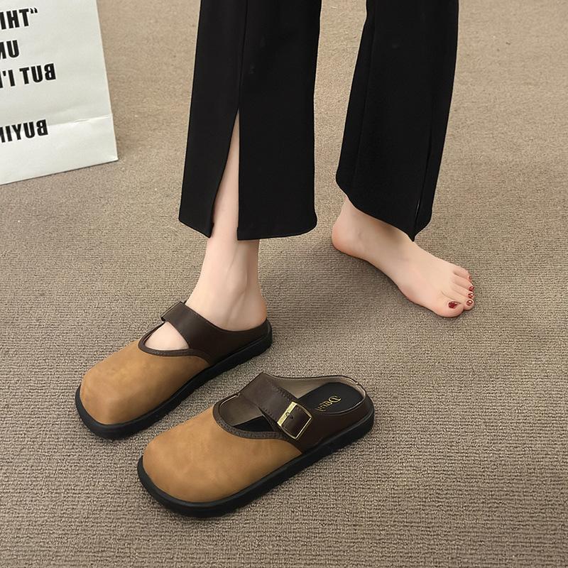 Baotou half slippers women's outer wear 2025 spring and summer new square head retro versatile one-word buckle cool slippers