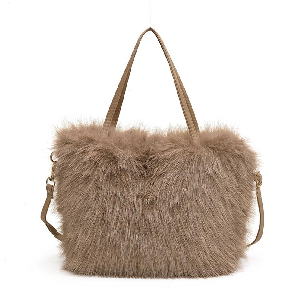 Women Winter Faux Fur Bucket Bag Plush Luxury Soft Crossbody Shoulder Handbag