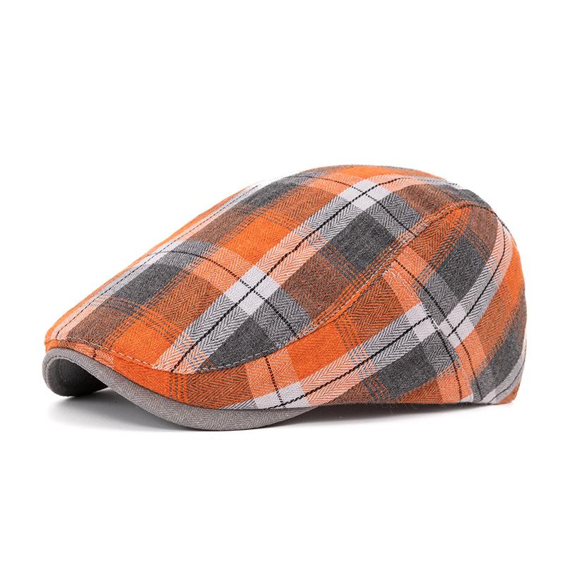 

Colorful plaid beret for men and women, artistic forward hat, thin design, spring and autumn British retro newsboy hat One Size оранжевый