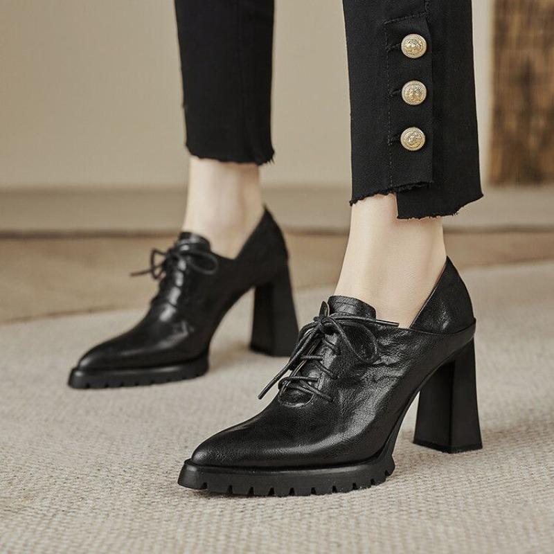 

Модные женские туфли на толстом каблуке, осенние, новые, с острым носком, с глубоким ртом, с передней молнией, противоскользящие, износостойкие, высокие каблуки 39 чёрный