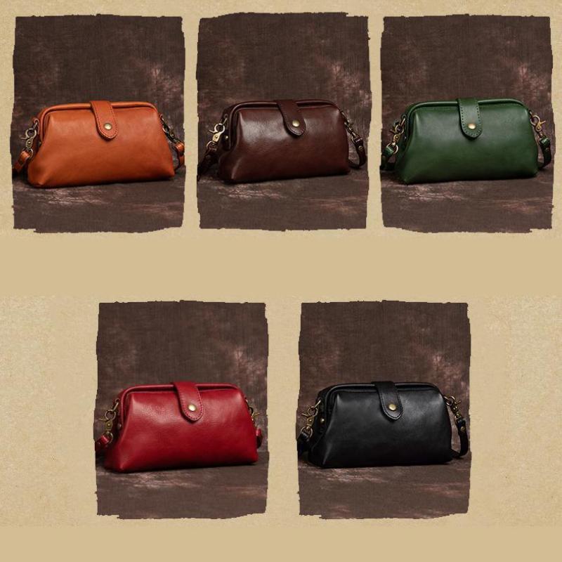 Johnature Ekte skinn Enkel Kvinner Liten Veske Fritid Naturlig mykt kuskinn Ensfarget Allsidige skulder- og kryssvesker