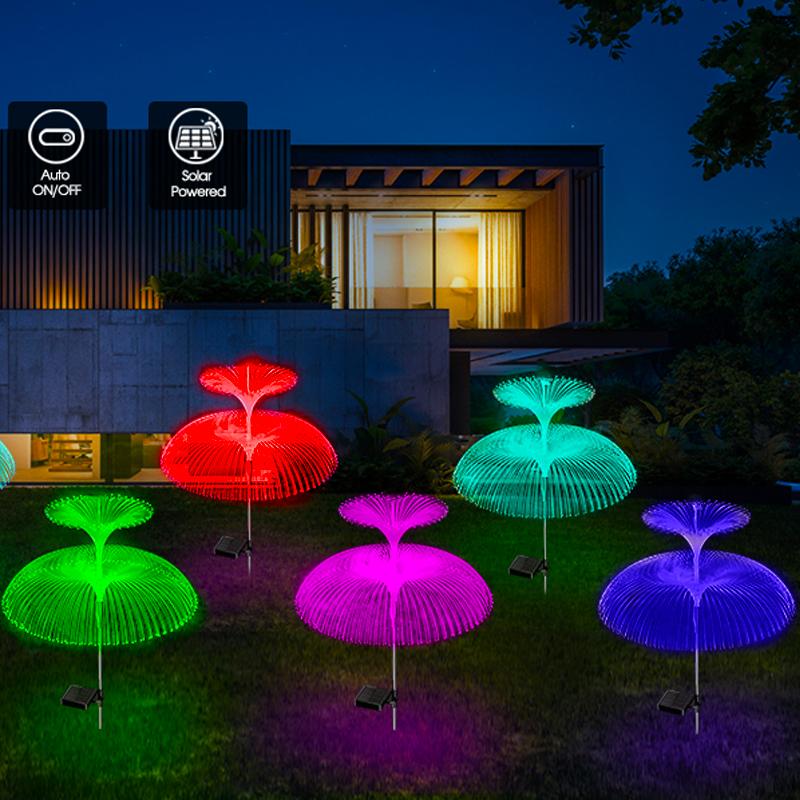 Luzes Solares de Caminho Duplas de Água-viva Decoração de Jardim LED Poste de Luz Impermeável para Exterior Quintal Gramado Pátio Lâmpada Solar para Gramado