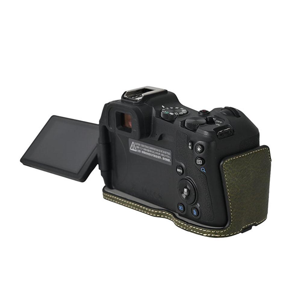 R8 Skórzany Pokrowiec Pół-Etui PU Wzór Litchi do Aparatu Canon EOS R8 Otwór Dolny Pokrywa Magnetyczna