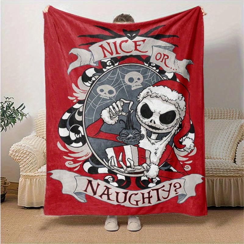 1pc. Cute Nightmare Before Christmas Jack Skellington Nice or Naughty Blanket, Cozy Throw Blanket for Home Decor, Gift Idea for Friends and