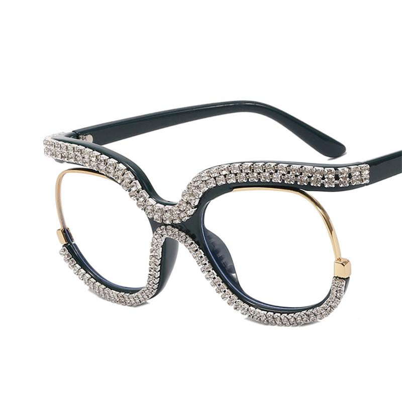 Ins Rainbow Crystal Frame Fashion Retro Round Anti Blue Ray Female Glasses Vintage Oversized Frame Eyewear Accessories