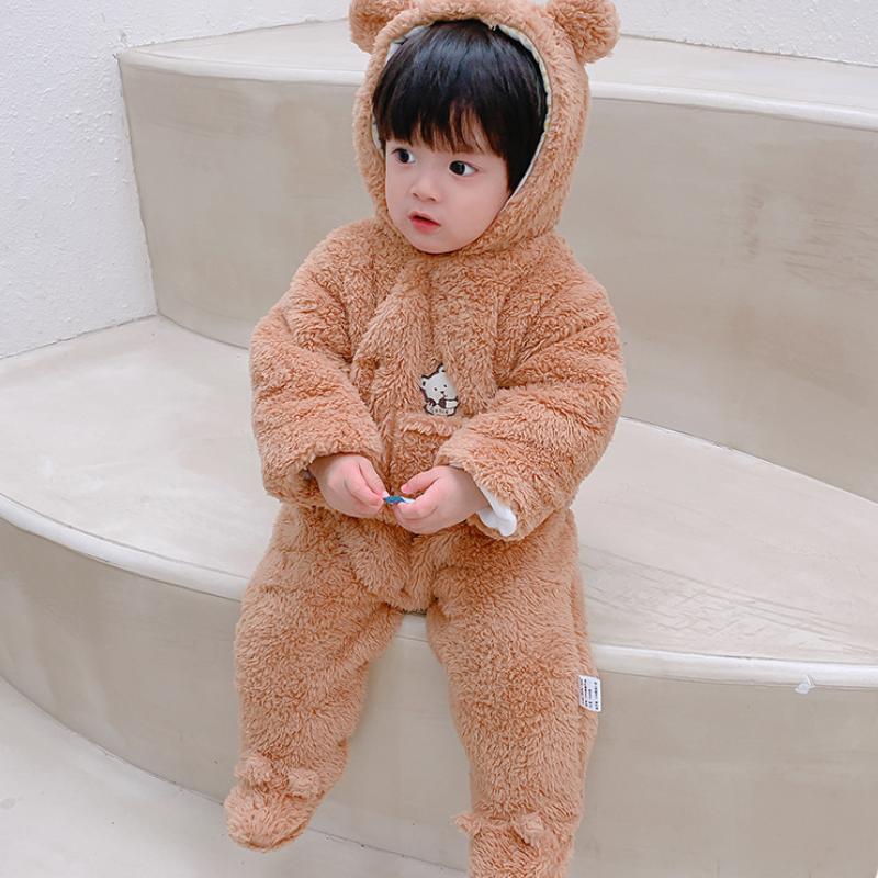 Baby Winterkleidung mit Kapuze Jungen und Mädchen Kostüm Neugeborenen Ausflug Strampler Kleinkinder Samt verdickte Fleece-Overalls