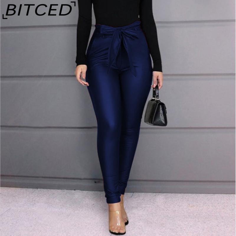 

BITCED Женские брюки из искусственной кожи, с высокой талией, узкие леггинсы-джеггинсы, облегающие брюки с поясом XXXL темно-синий