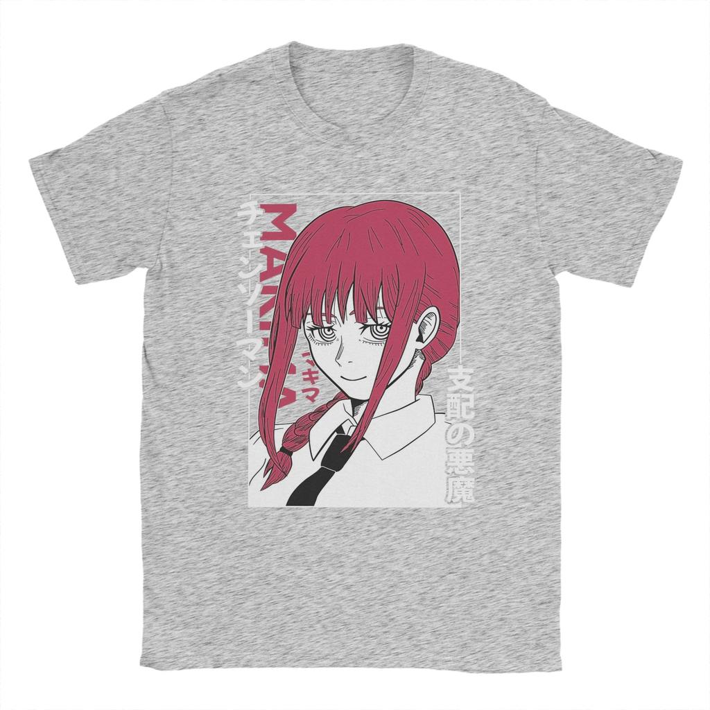 Makima Japanischer Anime Chainsaw Man T-Shirt Sommer Baumwoll-T-Shirts Herren Harajuku Muster T-Shirt Kurzarm Streetwear Kleidung