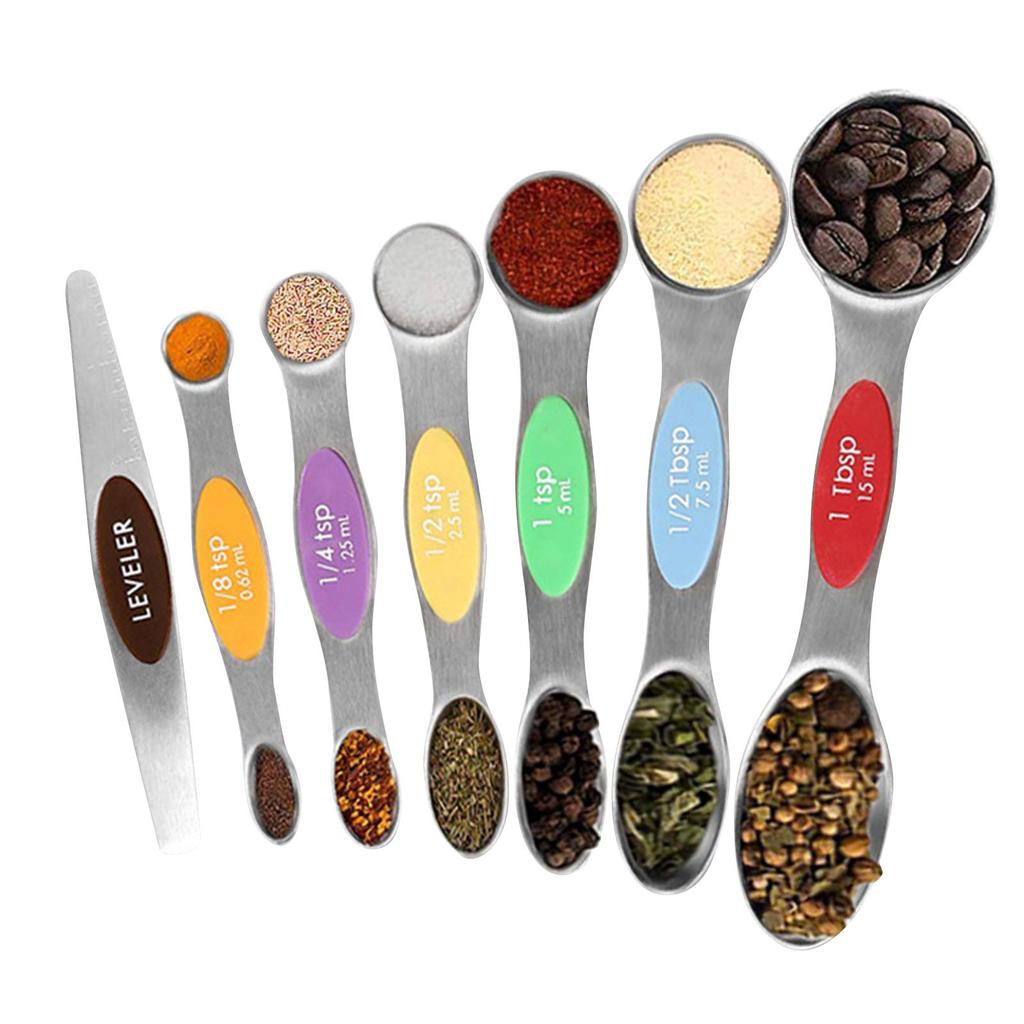 Magnetic Measuring Spoons Set, Sided, Stainless Steel, Fits In Jars
