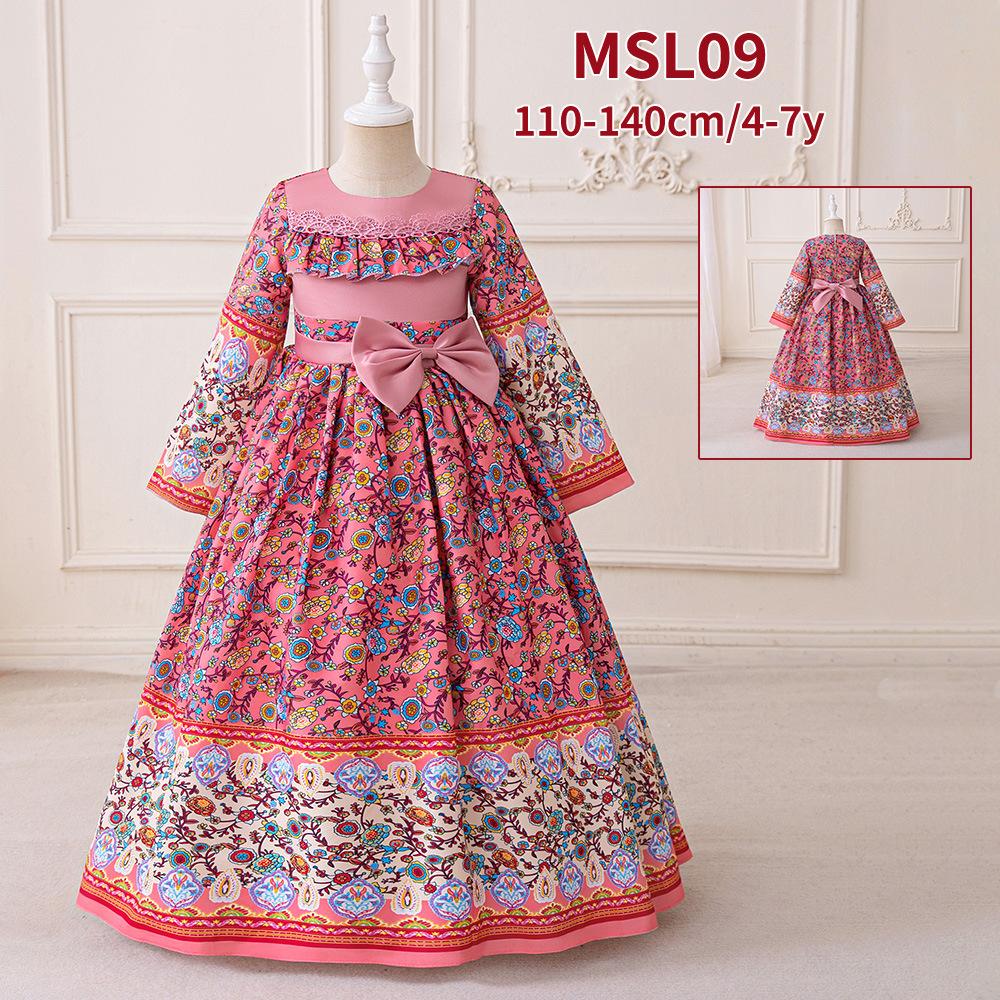 Flower Girl Princess Dress For Weddings Summer Kid Formal Bow Long Gown For School Evening Party Children New Year Cloth