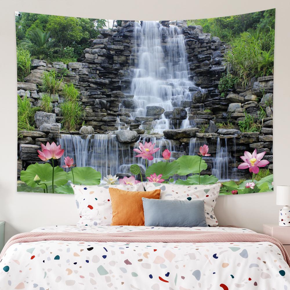 Green Garden Posters For Outside Real Shot Scene Plant Tapestry Lake Waterfall Natural Scenery Aesthetic Room Decor Decoration