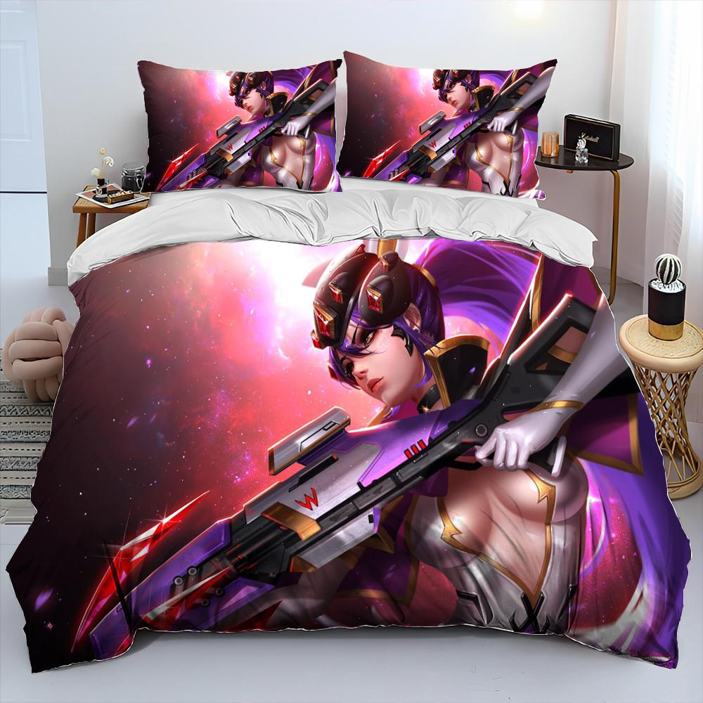 

OW Overwatch Game Gamer DVA Comforter Bedding Set,Duvet Cover Bed Set Quilt Cover Pillowcase,King Queen Size Bedding Set Kids 3D 135x200cm