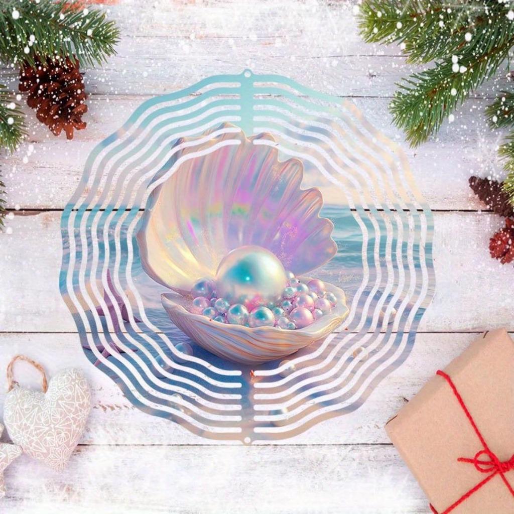 Muschel Perle 2D Mandala Windspiel Metall Rotierende Kunst für Innen Außen Heimdekoration Thanksgiving Weihnachtsgeschenk Küstenstil