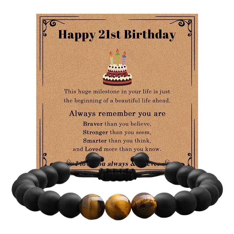 Milestone Birthday Gift: Tiger Eye & Frosted Stone Woven Bracelet