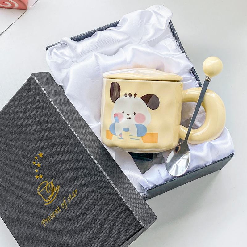 Mléčné fufu štěně hrnek roztomilý dívčí keramický hrnek s víčkem lžičkou kancelář pár kávový hrnek snídaňový hrnek