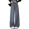 Dark Grey Heart Pattern Wide Leg High Waist Petite Women's Trousers - Spring/Summer Casual Straight Leg Floor Length Pants