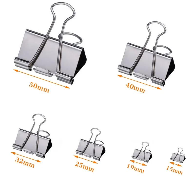 5-30pcs Binder Clips File Metal Paper Clips Silvery Paper Clip Clamp 15/19/32/40/50mm Stationery Clip Office School Supplies