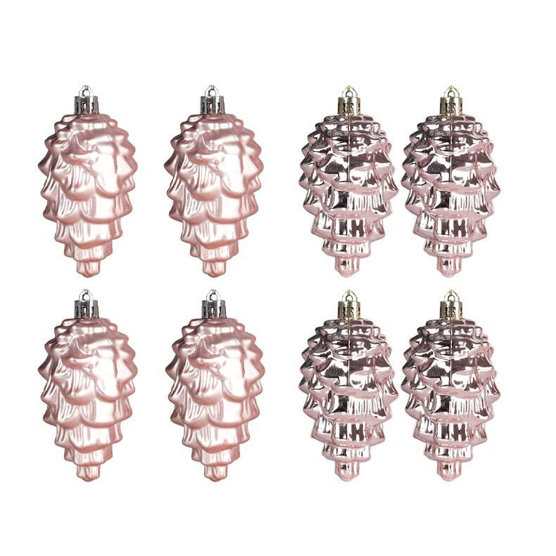 9cm Christmas Tree Ornaments Set: 8 Shiny & Matte Plastic Pine Cones