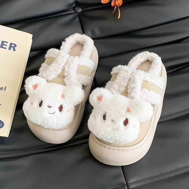 

Женские плюшевые тапочки Баотоу, мультяшные, утепленные, теплые, зимние, на толстой подошве, с высокой подошвой, домашние тапочки, повседневная обувь для ходьбы в помещении, снежные хлопковые тапочки 40/41 бежевый