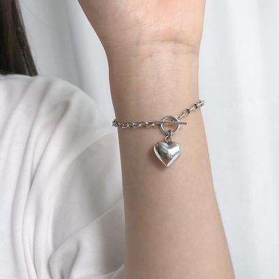 Sterling Silver S925 Silver Bracelet OT Buckle Love Bracelet Female Personality Ins Style Korean Version Simple Niche Design Heart Chain Bestie Chain