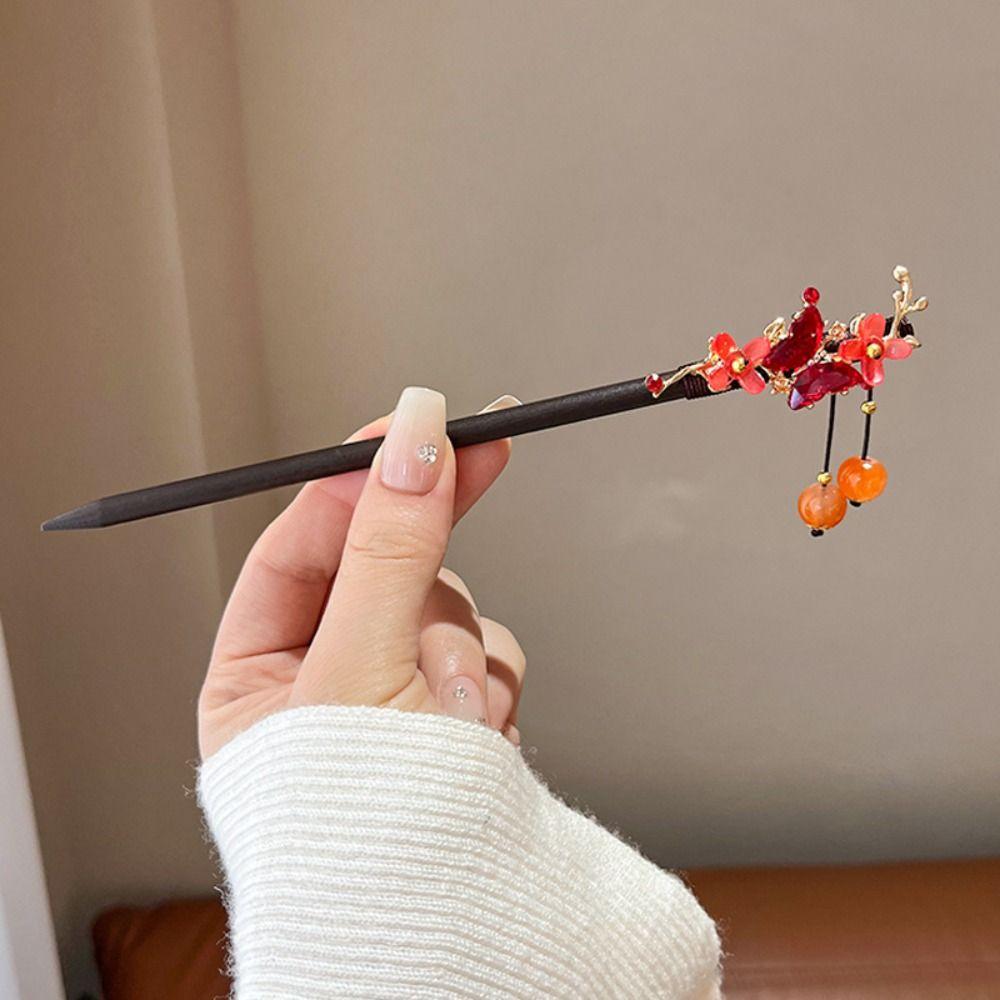 Chinesischer Stil Blumen Haarstab Haargabel Hanfu Haarstab Klassischer Holz Haarstab Mädchen
