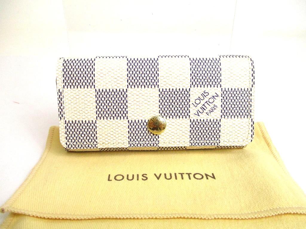 

Оригінальний шкіряний брелок для ключів LOUIS VUITTON Damier Azur Multicles на 4 ключі #a795 Відновлений