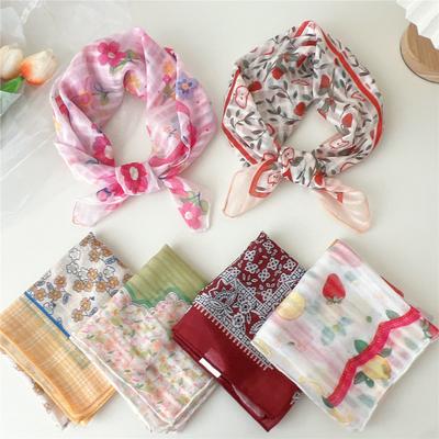 Cotton And Linen Small Square Scarf Silk Scarf Women'S Spring And Autumn New Style Artistic And Versatile Fashionable Temperament Headband Scarf