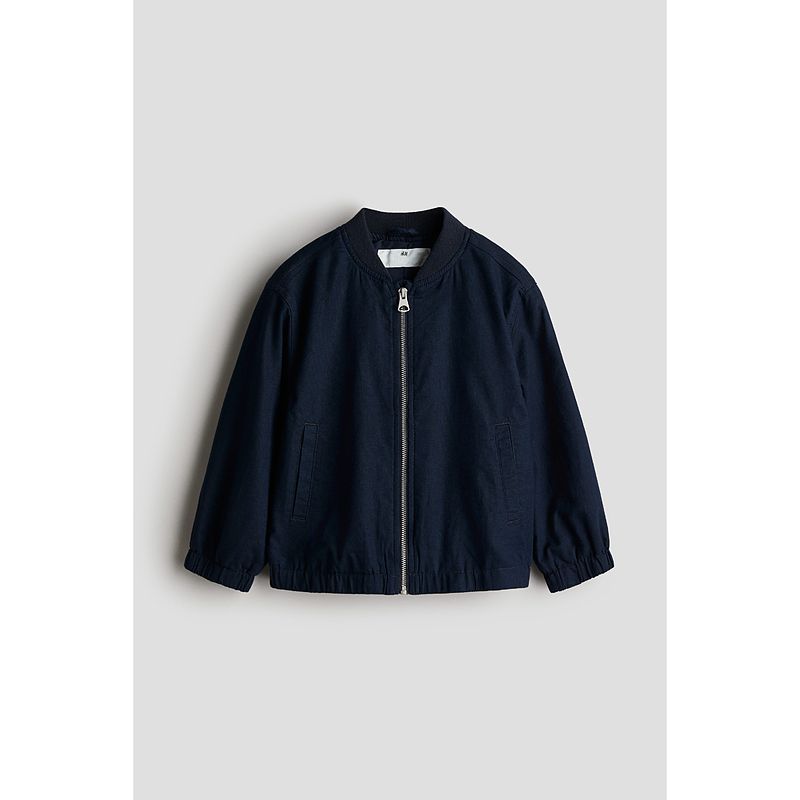 

HM Children s Clothing Boys Outwear 2025 Autumn New Arrival Linen Blended Long Sleeves Pilot Zipper Jacket 1269521 Navy blue 130/64(6-8Y)