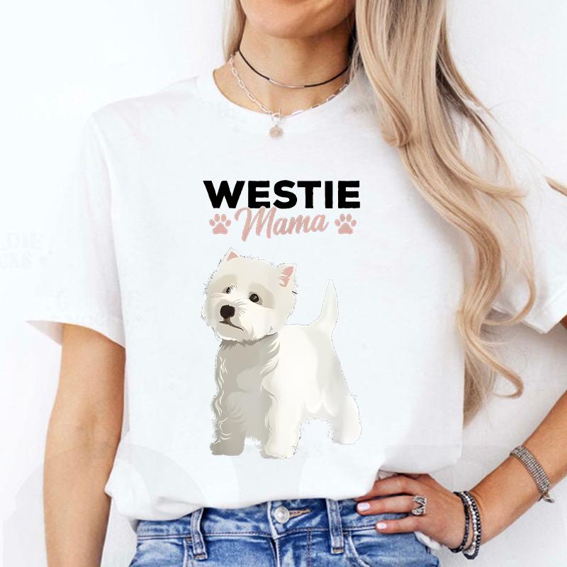 West Highland White Tshirt Terrier Mama Dog Westie Mom Women and Girls Casual Street Wear Breathable Shirts Dog Mom Clothing