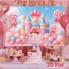 2D Pastel Candy Castle Backdrop, Princess Birthday Lollipop Background
