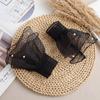 Women Mesh Lace Cuffs Detachable Artificial Pearl Sleeves Wedding Bridal Sweater Cuff Halloween Costume Cosplay Accessories 2Pcs