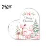 Romantic Christmas Gifts Heart Shaped Acrylic Tabletop Sign, 2D Winter Snow Scene Desktop Ornament Holiday Centerpieces with Santa, Snowman