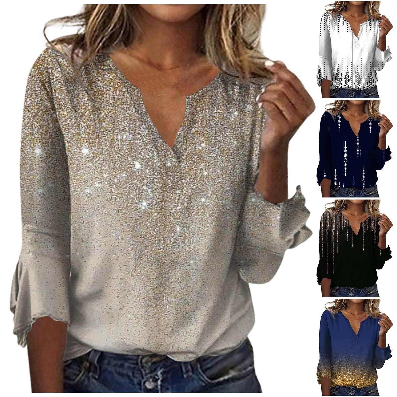 

Женский топ, свободные повседневные однотонные блузки с v-образным вырезом, футболка с рукавом 3/4 и колокольчиком XXL чёрный