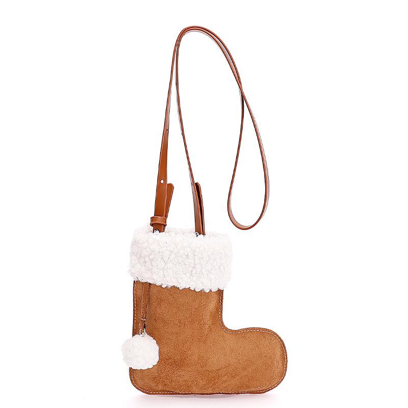 Simple Korean Style Suede Crossbody Bag LambWool Fluffy Lamb Fur Bag Purse Wallet Travel Plush Boot Bag Outdoor