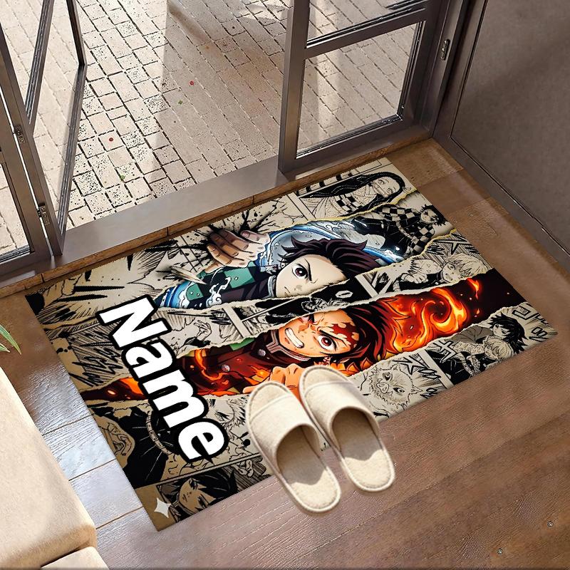 Custom Name Personalized Demon Slayer Print Carpet, Versatile Home Decor Rug, for Playroom, Apartment, Balcony, Entryway, Hallway Gift