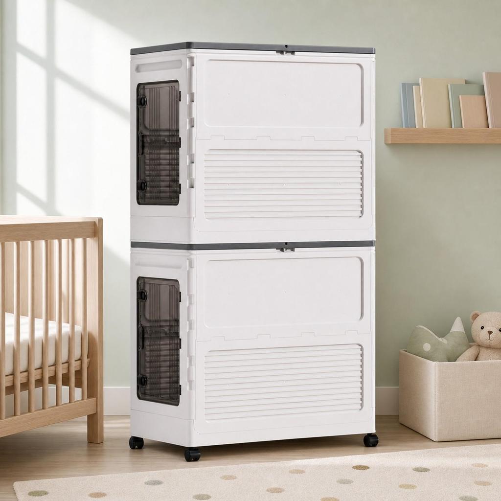2 Pieces Storage Cabinet with Swivel Casters Collapsible for Dorm
