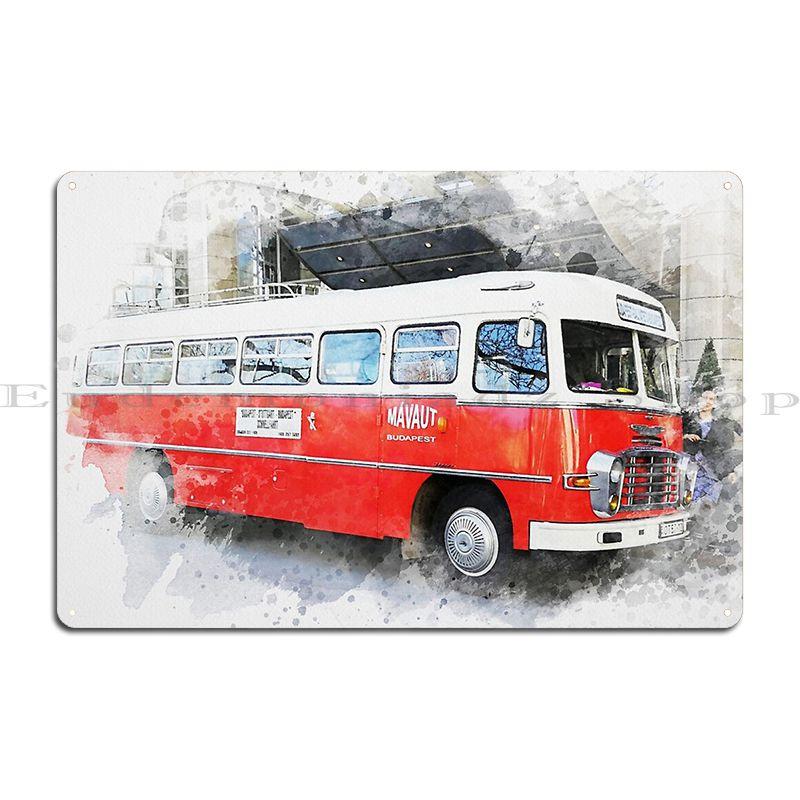 Vintage Bus Is Parked In Front Of A Luxury Hotel Metal Plaque Poster Wall Decor Personalized Garage Wall Decor Tin Sign Poster