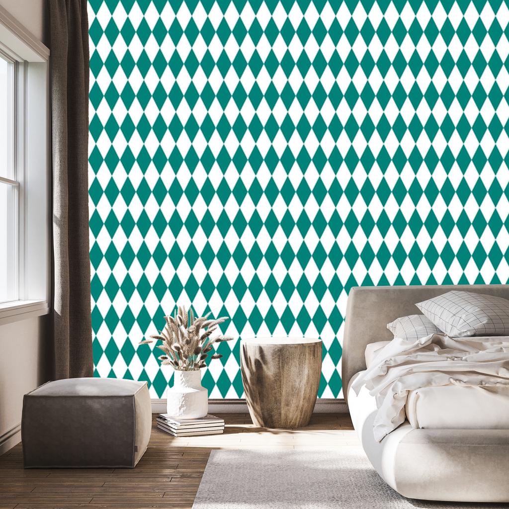Harlequin Diamonds Wallpaper Turquoise, White and Mint 50x1000