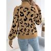Women S Leopard Print Long Sleeve High Neck Casual Sweater
