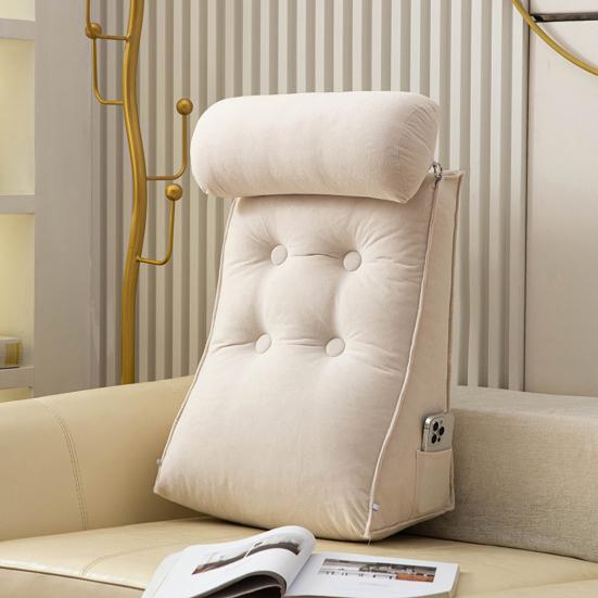Bed Wedge Pillow for Sleeping Reading Acid Reflux Supportive Backrest Leg Neck Cushion with Side Pockets Multifunctional Sofa Pillow