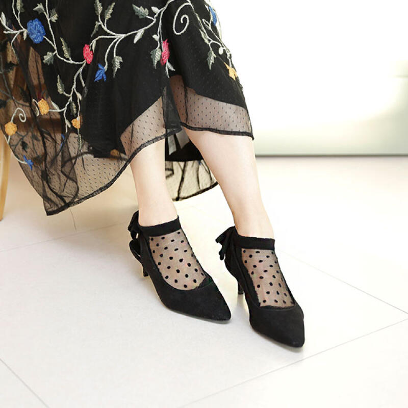 SSRU038_Lace Dot Short-sleeved See-through Socks beige