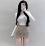 Elegant Slim Fit Sheer Long Sleeve High Neck Bodycon T-Shirt for Women - Korean Autumn/Winter Style