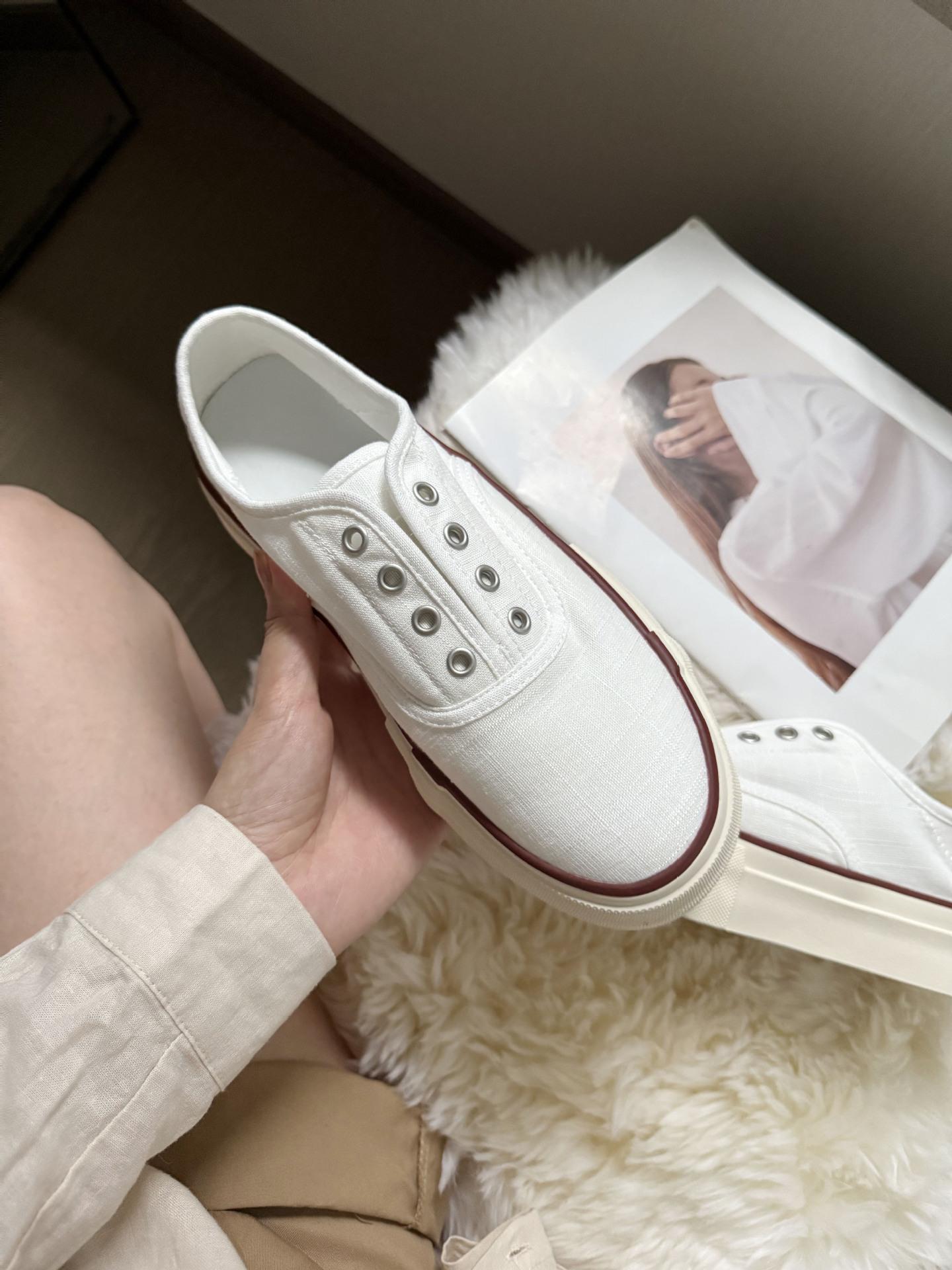 

European boutique autumn breathable linen one-pedal lazy shoes thick-soled low-top canvas shoes fashionable casual little white shoes 35 белый